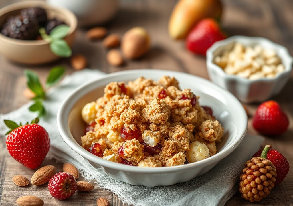 Crumble met rabarber, AI-gegenereerde illustratie