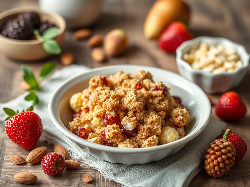 Crumble met rabarber, AI-gegenereerde illustratie