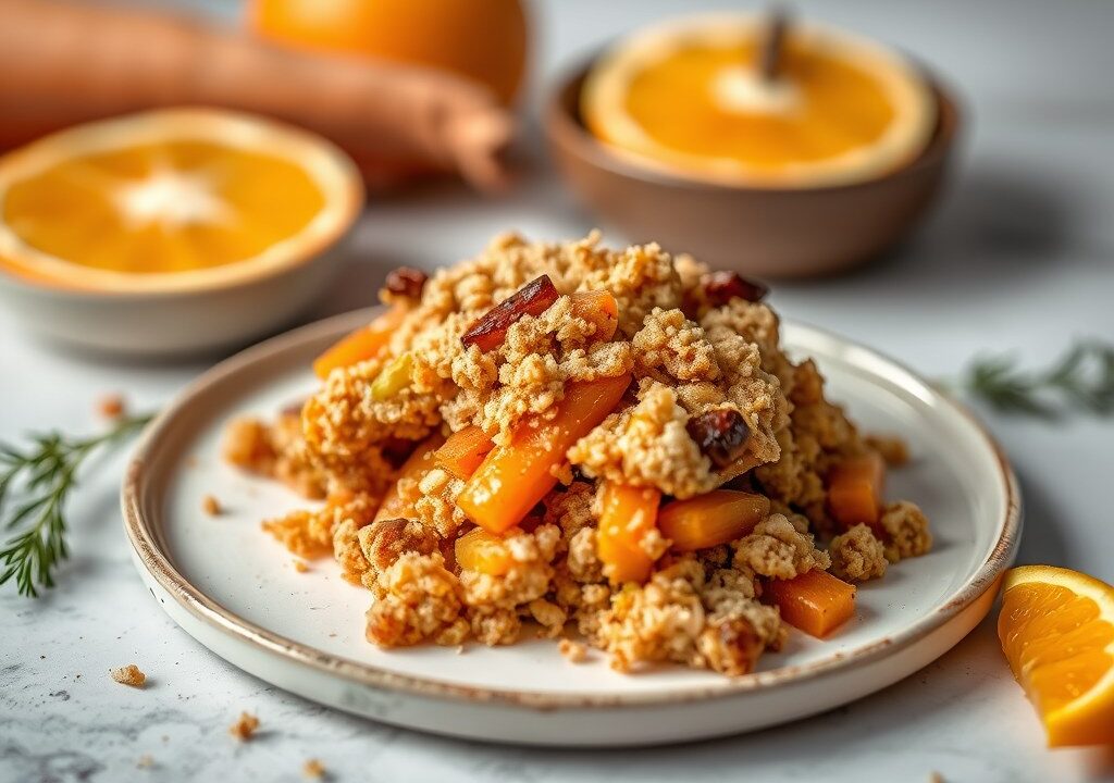 Crumble van gestoofde groenten — AI-gegenereerde illustratie