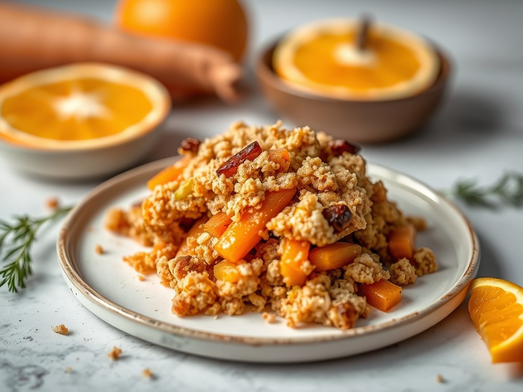 Crumble van gestoofde groenten, AI-gegenereerde illustratie
