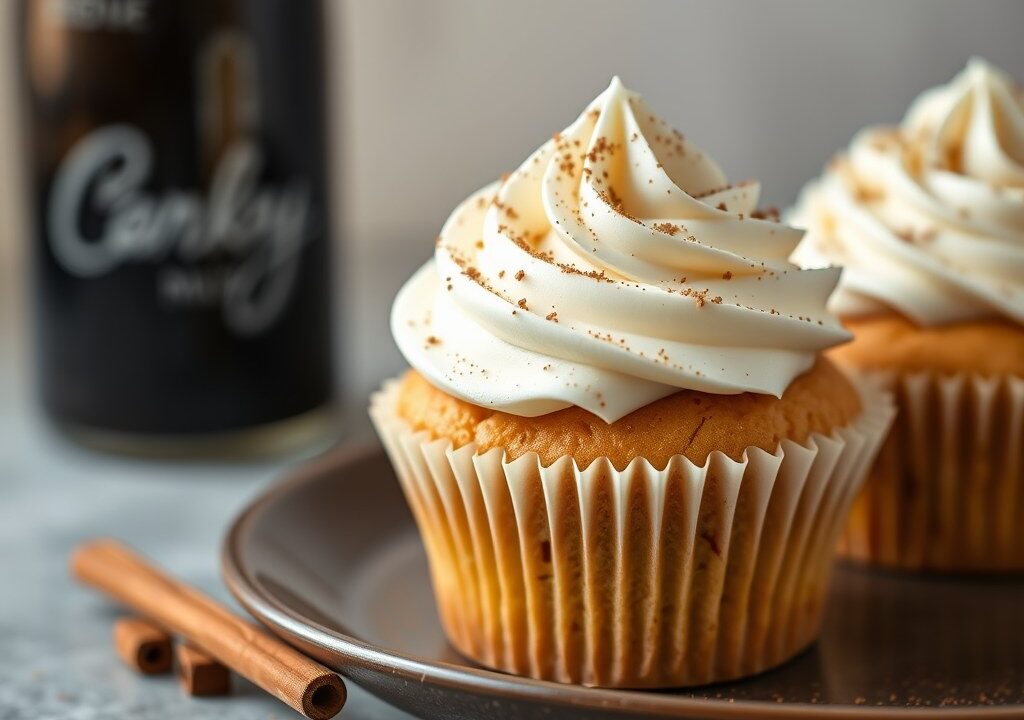 Cupcakes met Irish coffee en slagroom, AI-gegenereerde illustratie