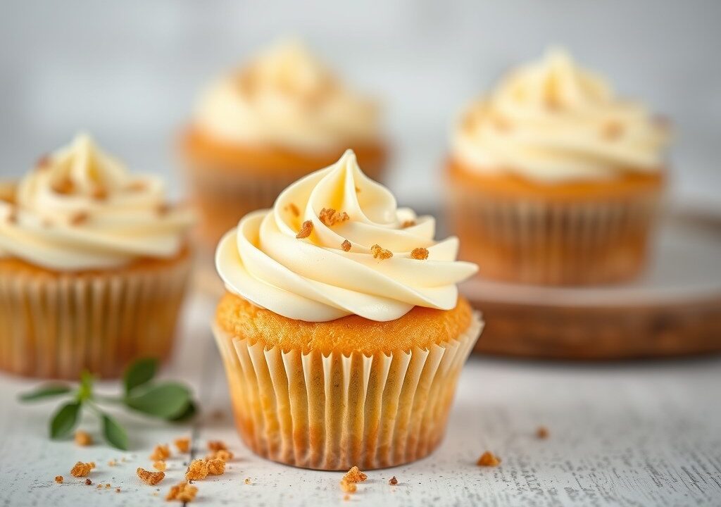 Cupcakes met peer en boter-vanillecreme, AI-gegenereerde illustratie