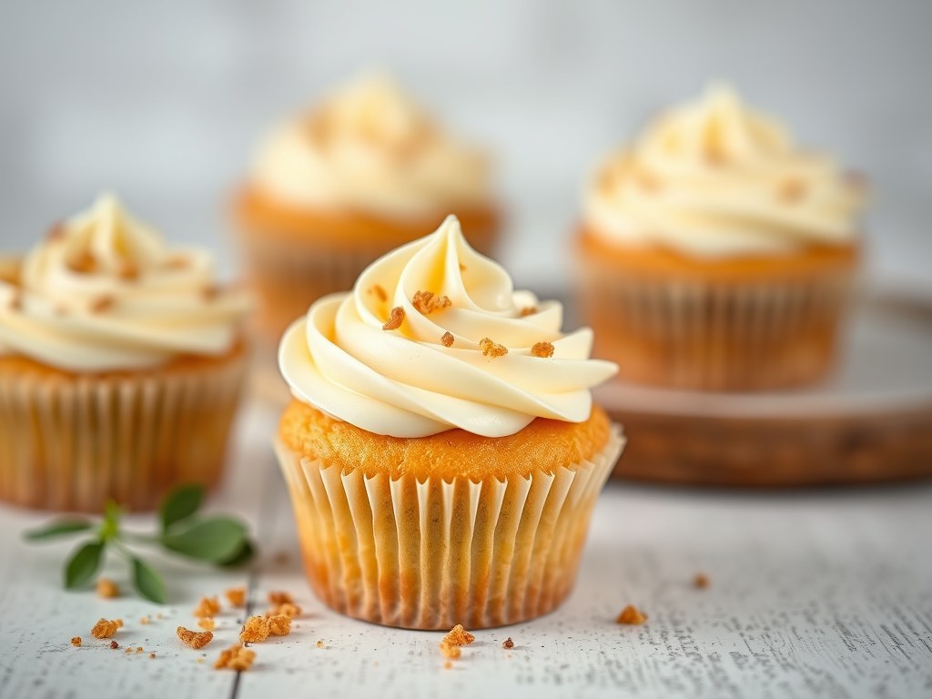 Cupcakes met peer en boter-vanillecreme, AI-gegenereerde illustratie