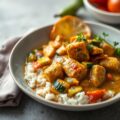 Curry met kalkoen, groenten en zilvervliesrijst