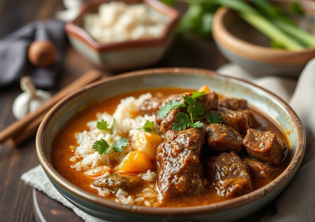Curry van Rundvlees uit Penang, AI-gegenereerde illustratie