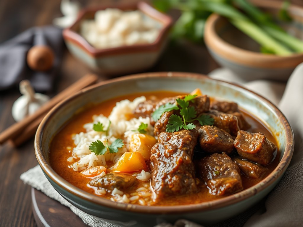 Curry van Rundvlees uit Penang, AI-gegenereerde illustratie