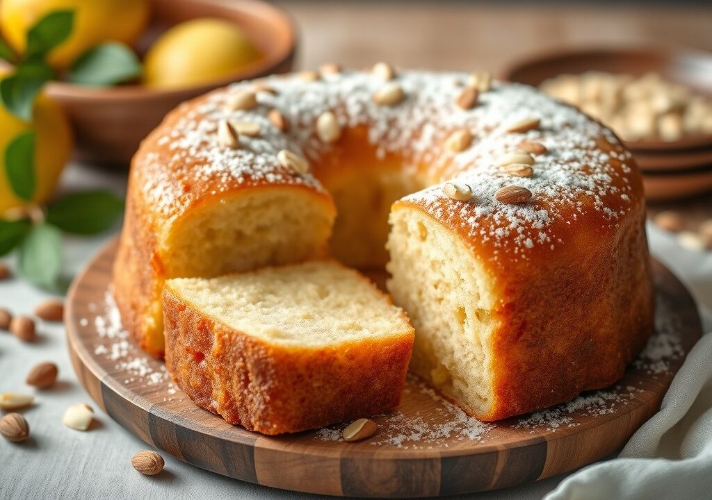 Damp lemon and almond cake, AI-gegenereerde illustratie