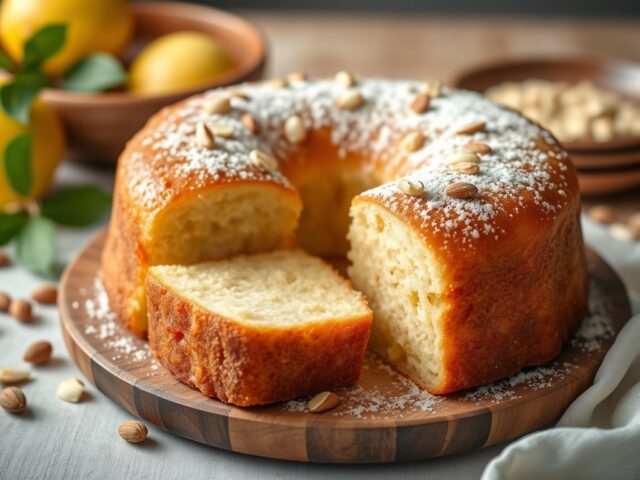 Damp lemon and almond cake — AI-gegenereerde illustratie