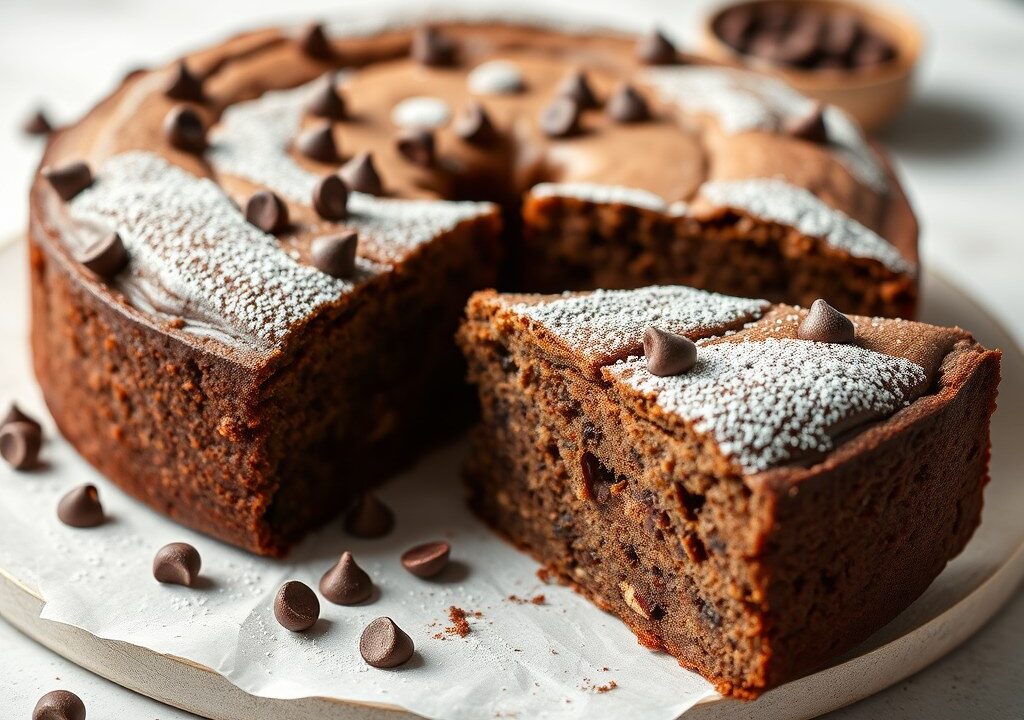 Decadente chocolate chips taart, AI-gegenereerde illustratie