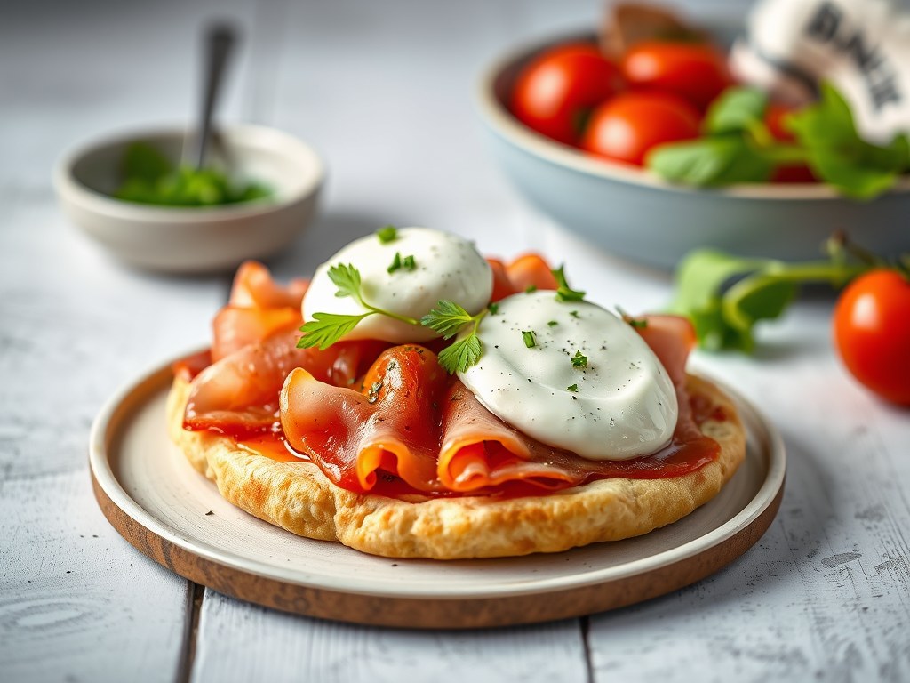 Dikke buikboterham met mozzarella, AI-gegenereerde illustratie