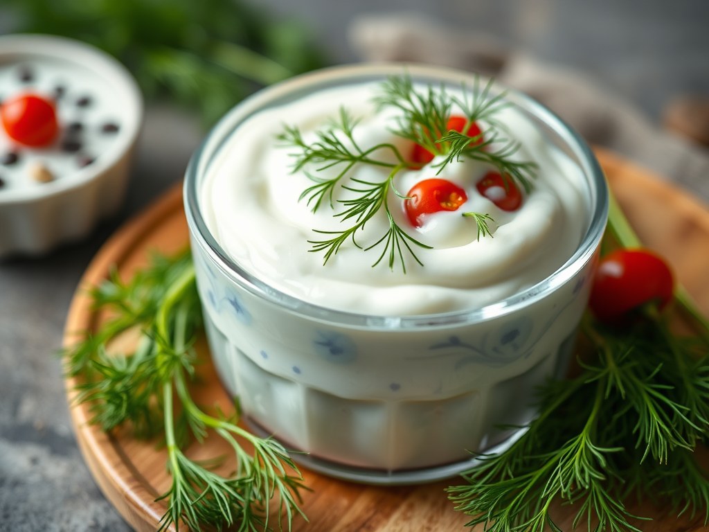 Dille-yoghurtdressing, AI-gegenereerde illustratie