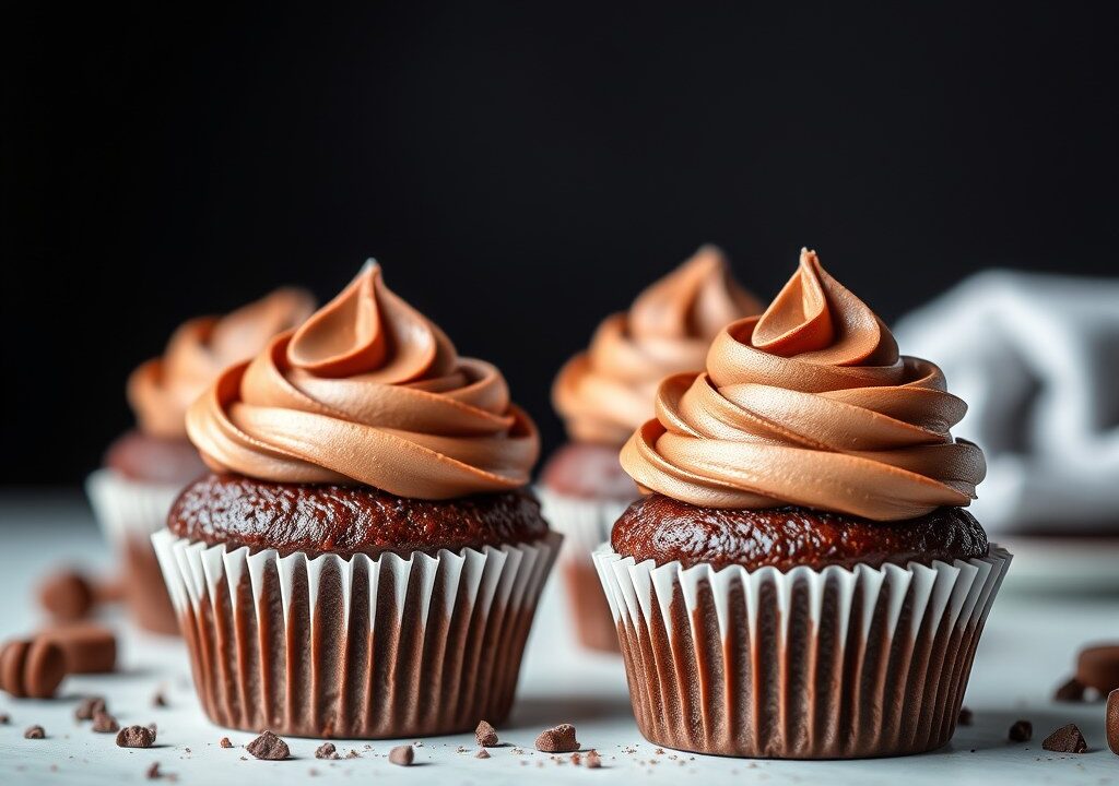 Double chocolate cupcakes, AI-gegenereerde illustratie