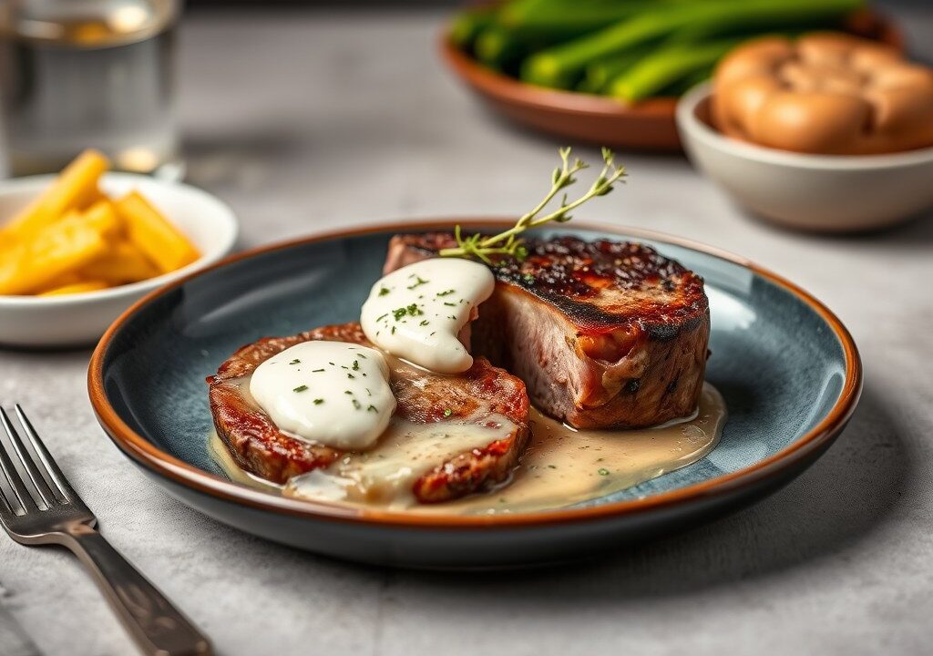 Dudley steak met Shropshire Blue — AI-gegenereerde illustratie