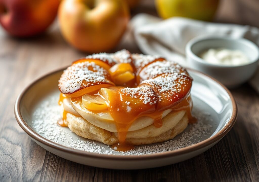Dun appeltaartje met caramelijs, AI-gegenereerde illustratie