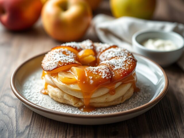 Dun appeltaartje met caramelijs — AI-gegenereerde illustratie