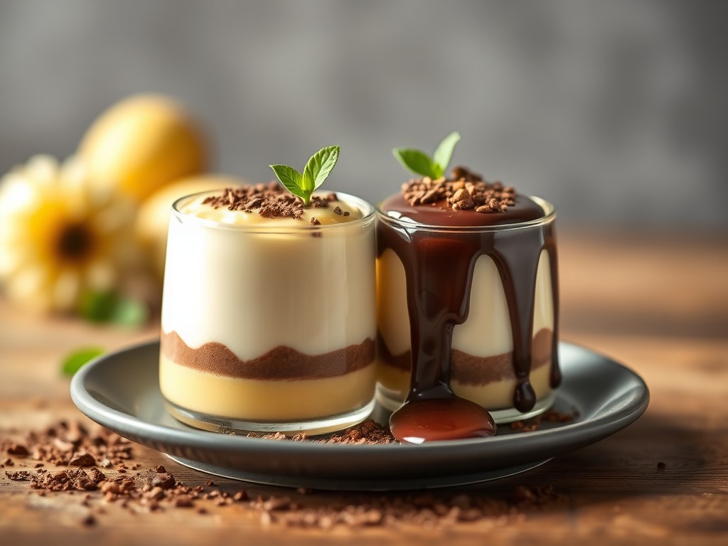 Duo van sabayon en chocoladeganache, AI-gegenereerde illustratie