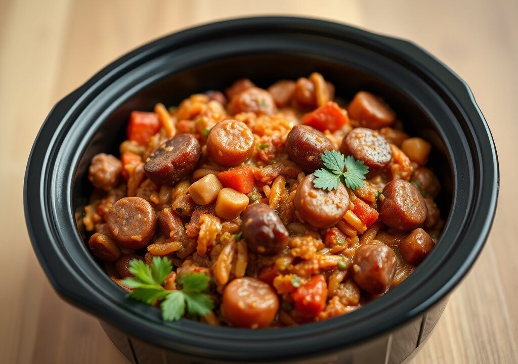Een Soort Jambalaya uit de Slow Cooker, AI-gegenereerde illustratie