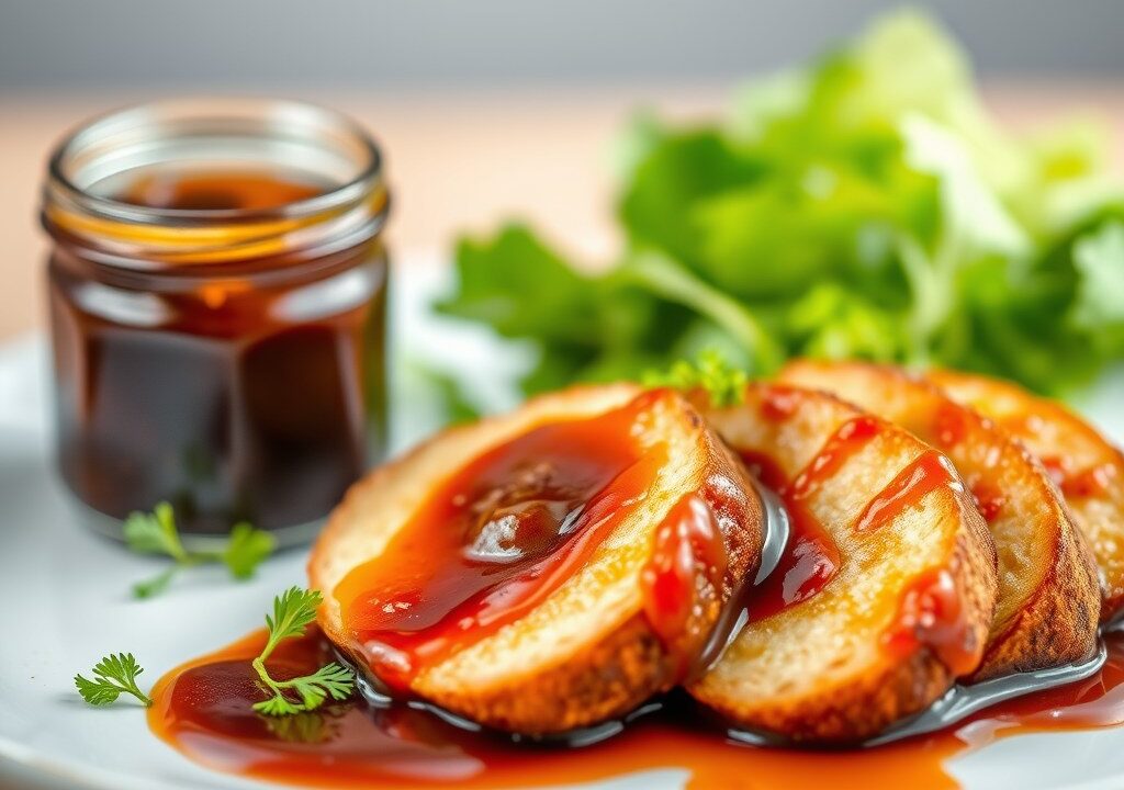 Eendenborst in confiture met balsamico saus — AI-gegenereerde illustratie