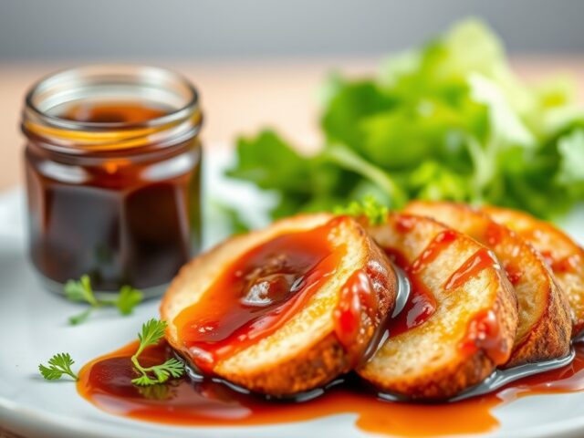 Eendenborst in confiture met balsamico saus — AI-gegenereerde illustratie