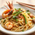 Eiernoodles met Gamba’s en Groene Asperges