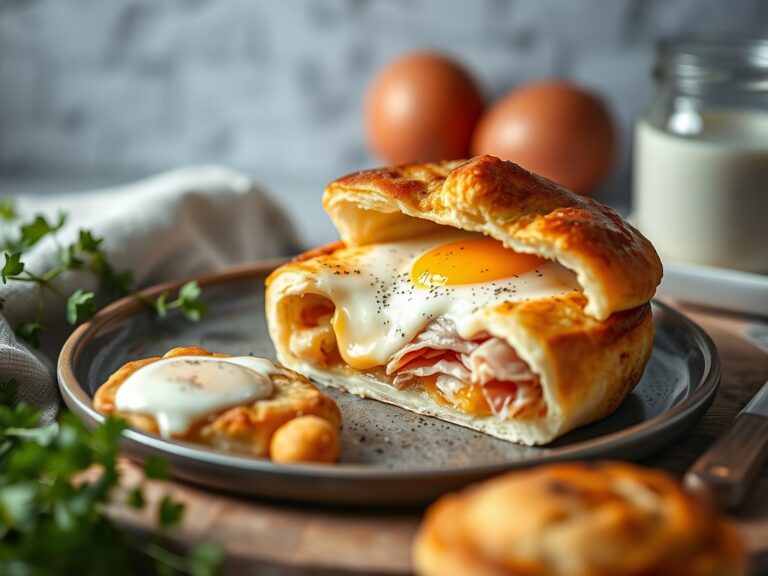 Eitje uit de oven met ham, makkelijk te maken, leuk voor ontbijt of brunch — AI-gegenereerde illustratie