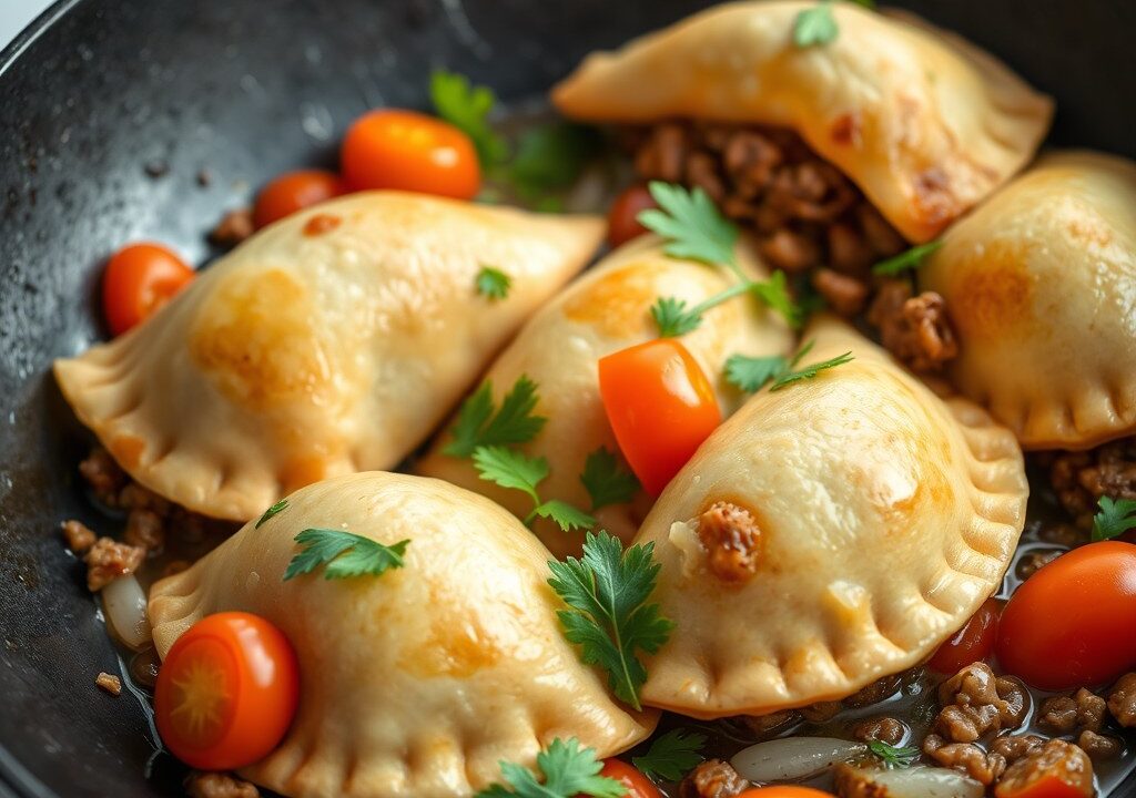 Empanadas met gehakt, zongedroogde tomaten en venkel, AI-gegenereerde illustratie
