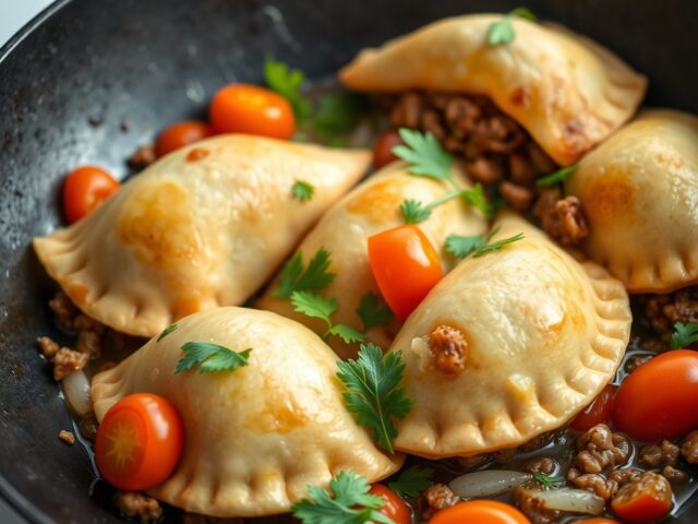Empanadas met gehakt, zongedroogde tomaten en venkel — AI-gegenereerde illustratie