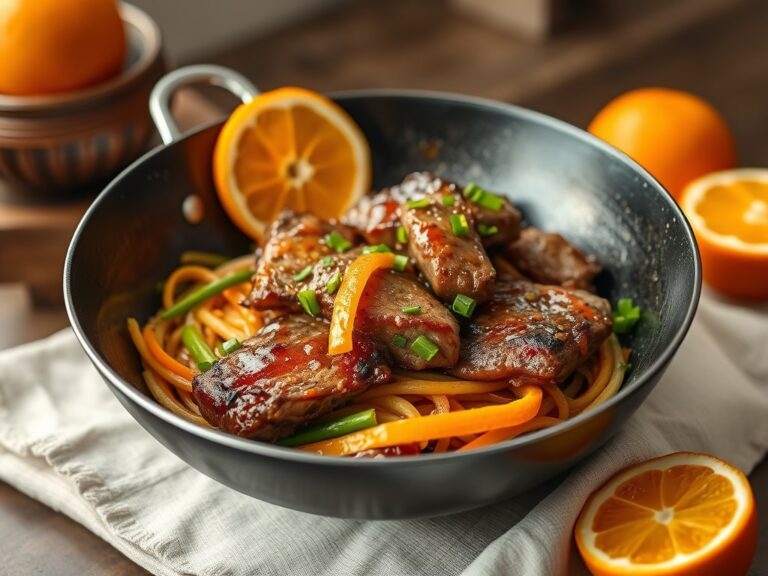 Entrecôte met sinaasappel aroma’s — AI-gegenereerde illustratie