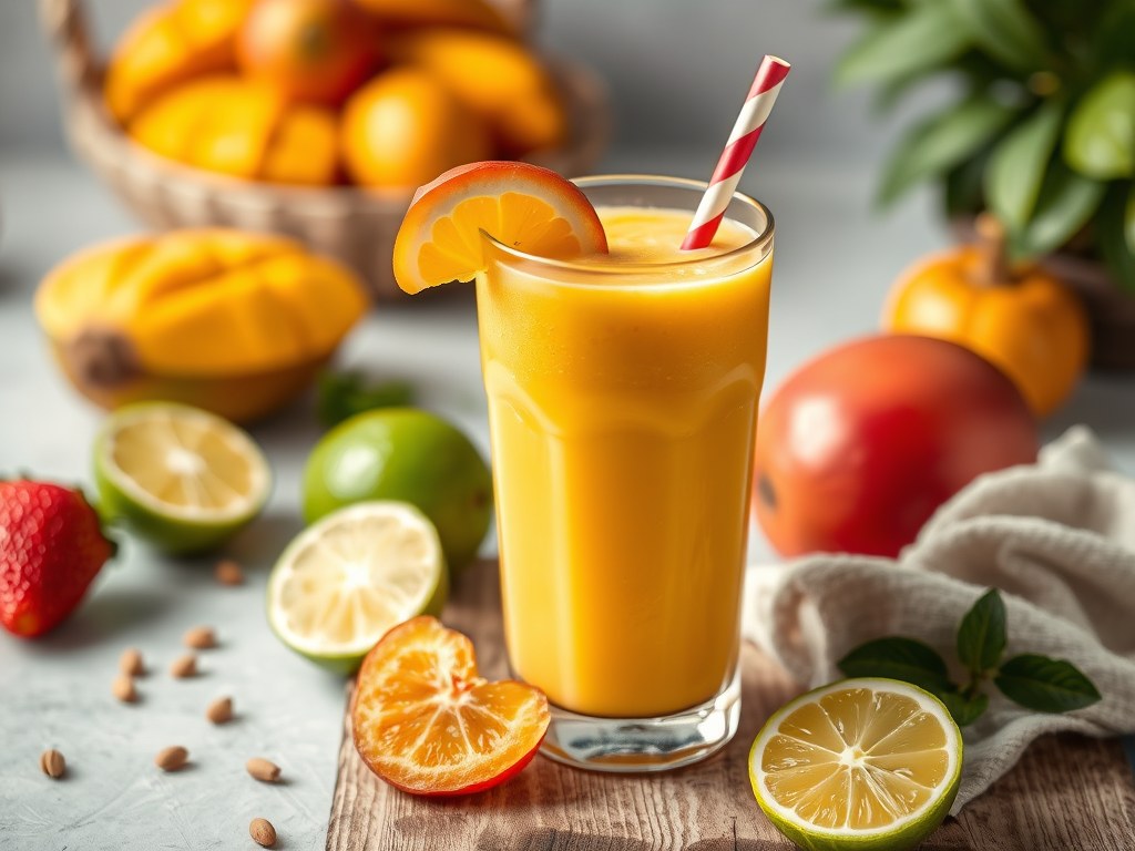Exotische smoothie, AI-gegenereerde illustratie