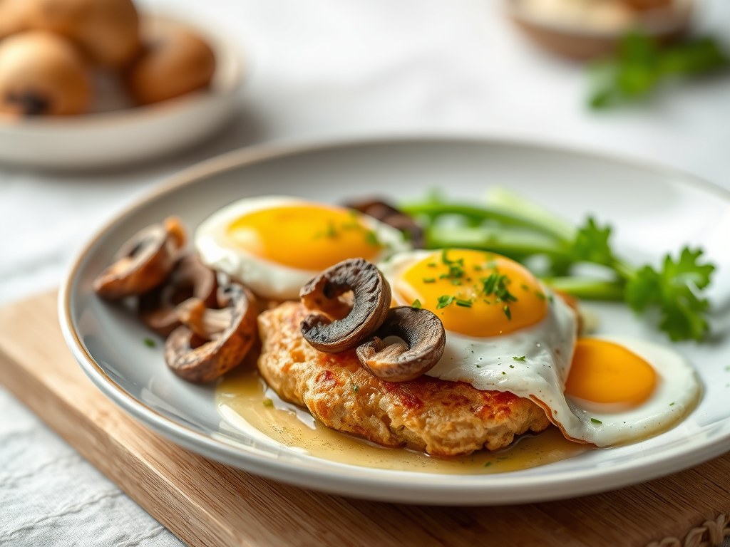 Fazantenfilet met wilde champignons, pommes dauphine, AI-gegenereerde illustratie