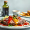 Filet american van Streefkerks rundvlees met piccalillyijs, tapenade van champignons en mosterdsaus