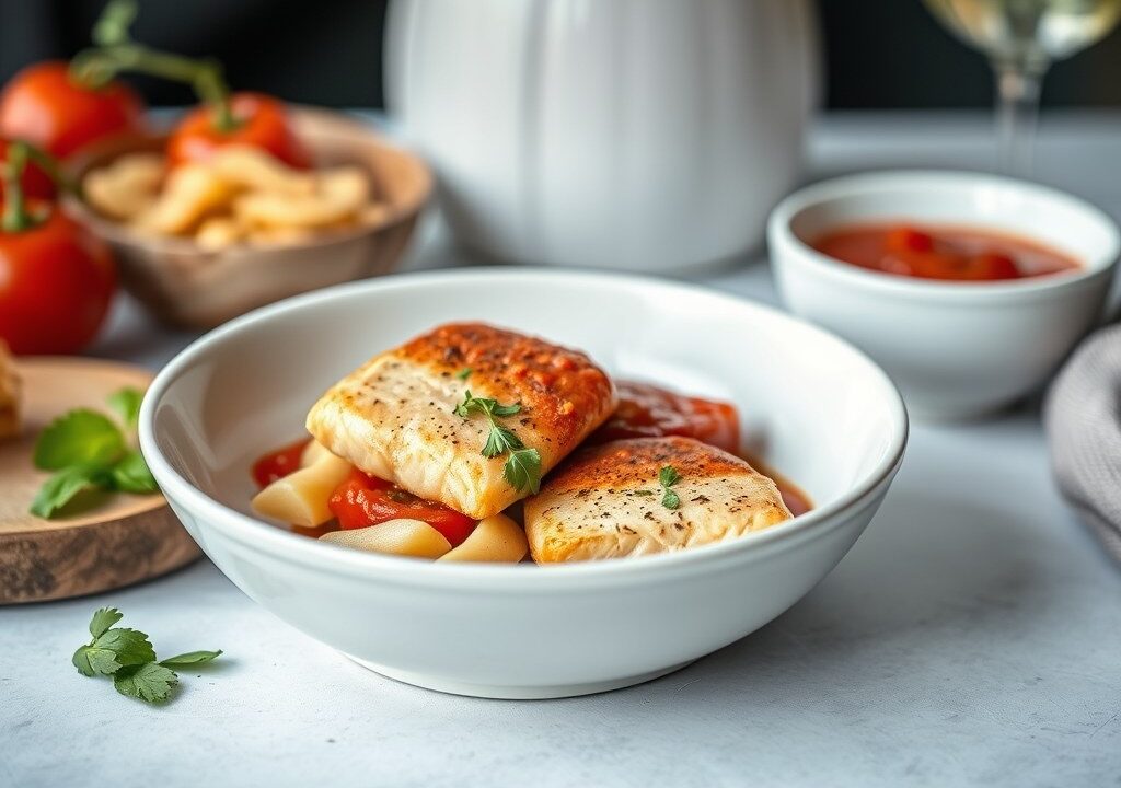 Filets in rode pestosaus — AI-gegenereerde illustratie