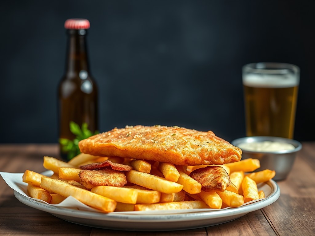 Fish & chips, AI-gegenereerde illustratie