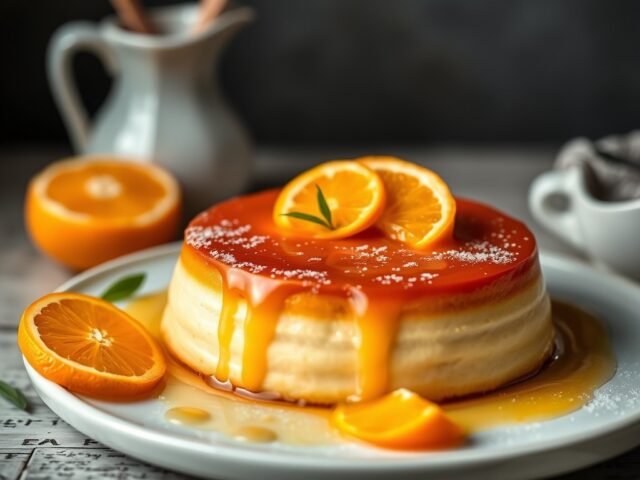 Flan met clementines en gember — AI-gegenereerde illustratie