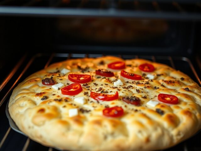 Focaccia in de oven — AI-gegenereerde illustratie