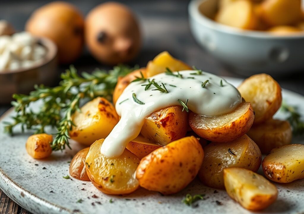 Fondant aardappels met truffelmayonaise, AI-gegenereerde illustratie