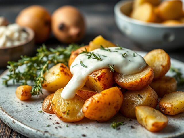 Fondant aardappels met truffelmayonaise — AI-gegenereerde illustratie