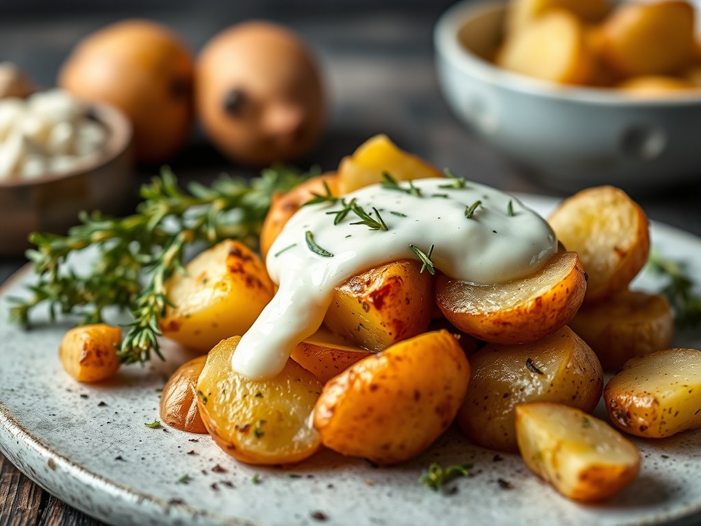 Fondant aardappels met truffelmayonaise, AI-gegenereerde illustratie