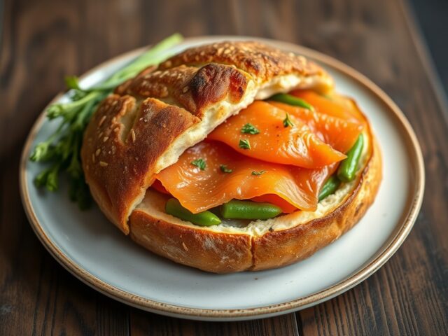 Franse boule gevuld met gerookte zalm — AI-gegenereerde illustratie