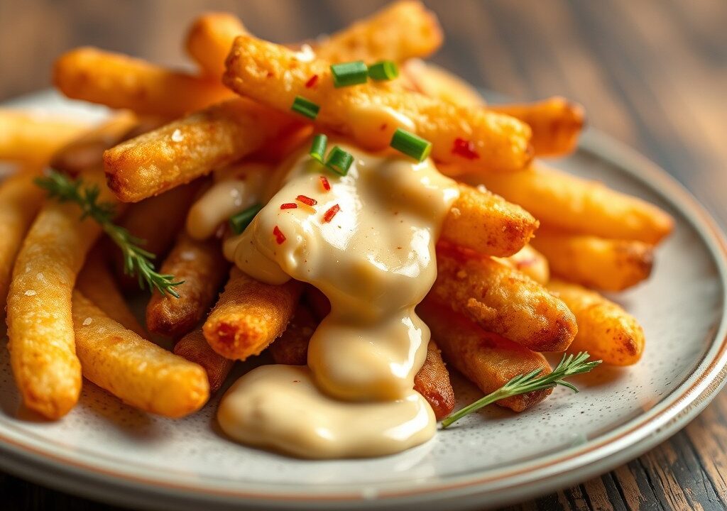 Frietjes met kaas, AI-gegenereerde illustratie