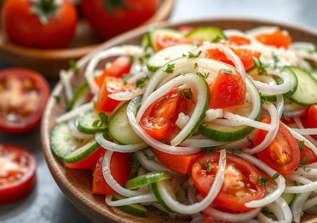 Frisse komkommer- tomaat- ui salade — AI-gegenereerde illustratie