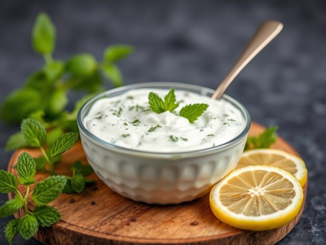 Frisse tzatziki — AI-gegenereerde illustratie