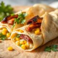 Frisse wraps met verse prei, mais en gerookte forel