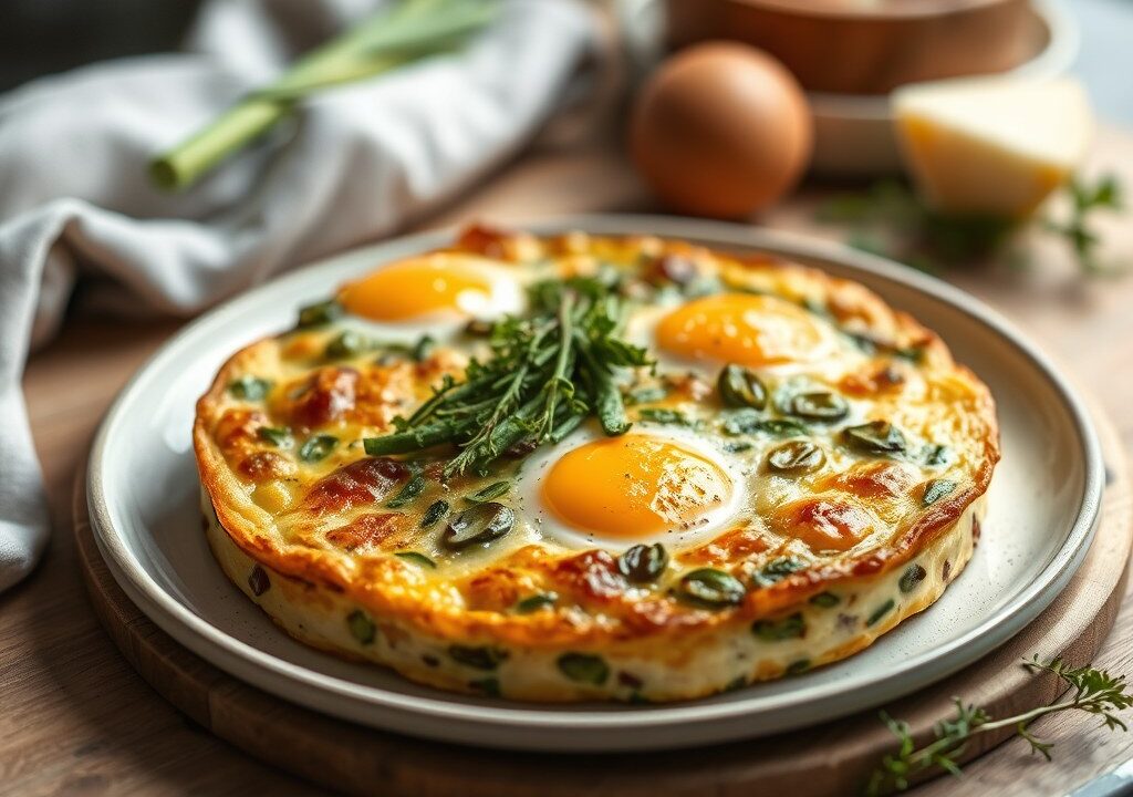 Frittata met groene asperges en kwark — AI-gegenereerde illustratie