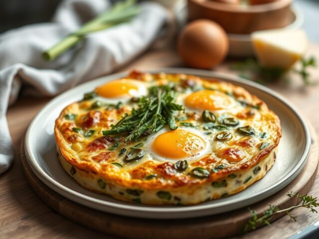 Frittata met groene asperges en kwark — AI-gegenereerde illustratie