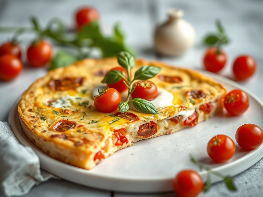 Frittata met minitomaatjes, AI-gegenereerde illustratie
