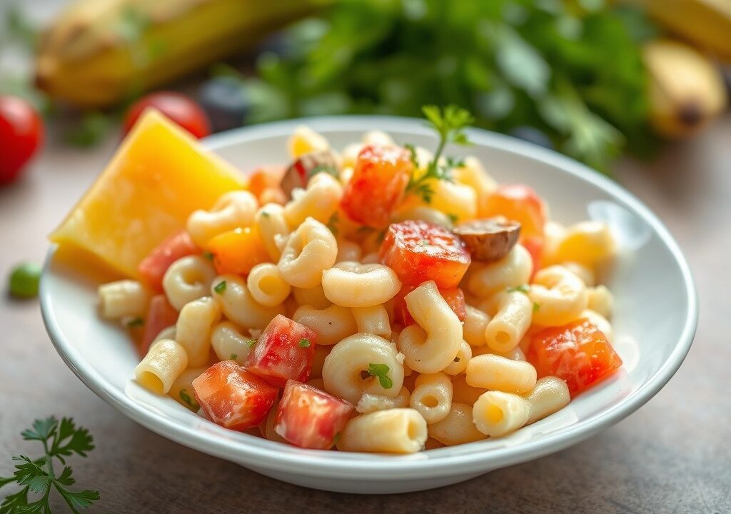 Fruitige macaroni salade, AI-gegenereerde illustratie