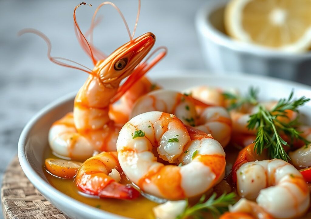 Garnalen a la Plancha met door Knoflook en Pimenton Geinfuseerde Olie., AI-gegenereerde illustratie