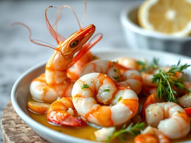 Garnalen a la Plancha met door Knoflook en Pimenton Geinfuseerde Olie. — AI-gegenereerde illustratie