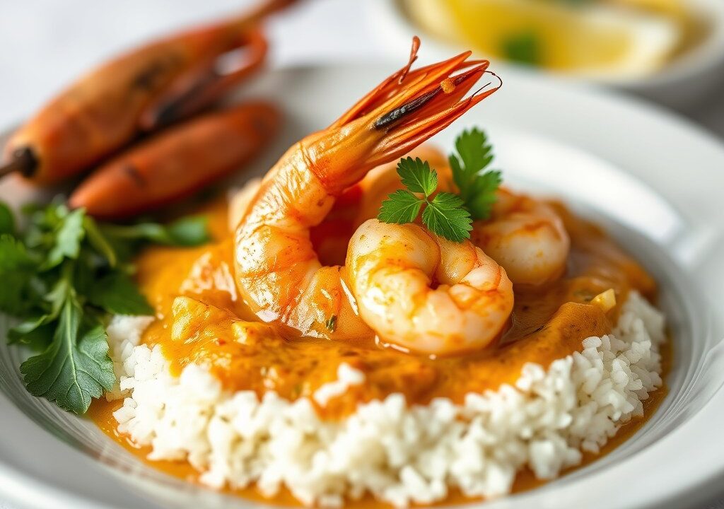 Garnalen Curry uit Goa, AI-gegenereerde illustratie